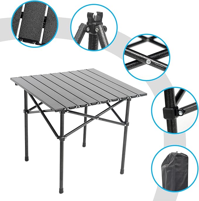 Wind Tour Portable Camping Table Folding Side Table Aluminum Lightweight Table with Carry Bag for Outdoor Cooking Hiking Picnics BBQ Travel (Black)