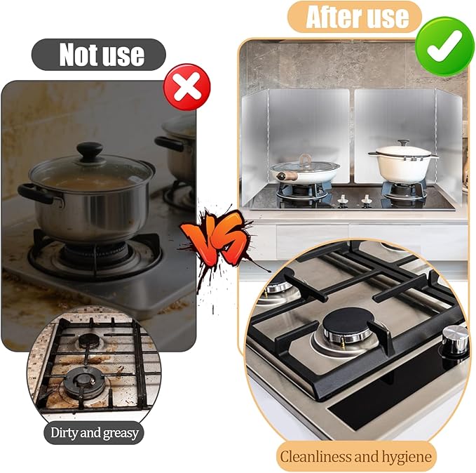 2 Pcs Splatter Guard Grease Splatter Screens Stainless Steel 2 Sided Foldable Splash Metal Panel Backsplash Protector for Cooking