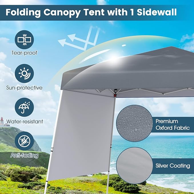Tangkula 10x10 FT Pop Up Canopy with Sidewall, UPF 50+ Easy Setup Outdoor Tent with Backpack, 4 Stakes, Portable Heavy-Duty Canopy Tent for Party Events Camping Picnic, 10x10 Base, 8x8 Top