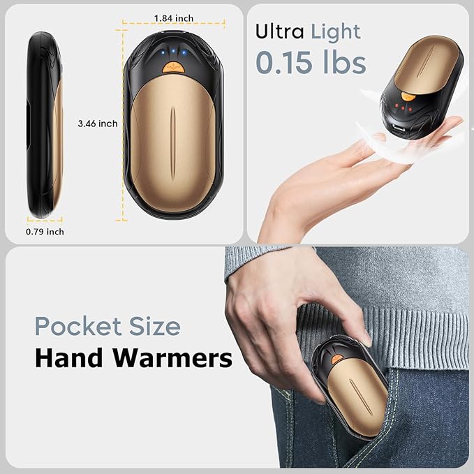 AI Hand Warmers Rechargeable 2 Pack, 6000mAh Electric Hand Warmers, AI Smart Chips 20Hrs Long Safe Heat, Portable Pocket Heater, Gifts for Christmas, Outdoor, Golf, Hunting, Camping Accessories