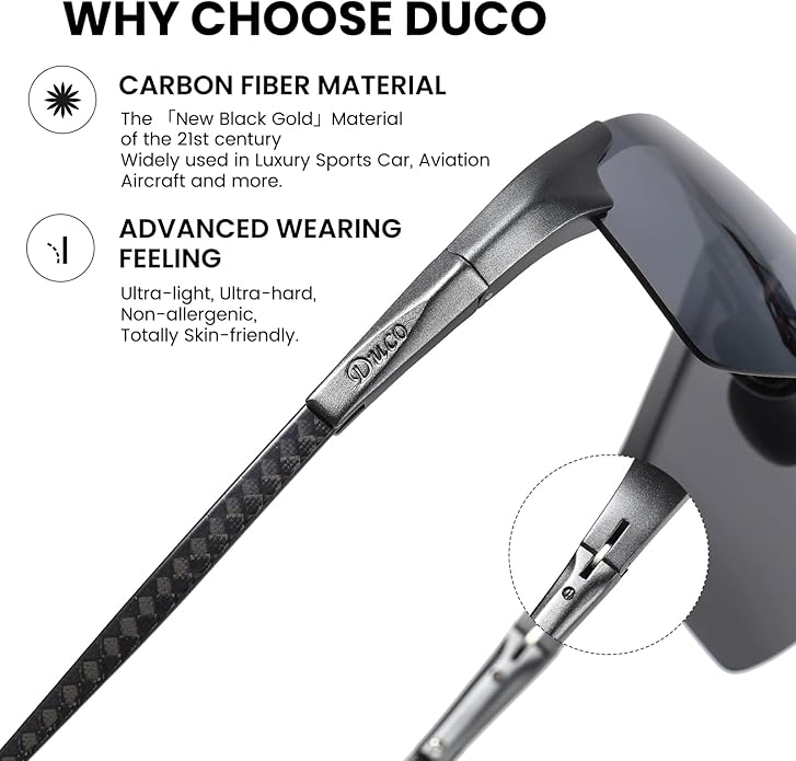 DUCO Mens Sunglasses Polarized Sports Fishing Running Driving Carbon Fiber Sunglasses for Men UV400 Protection DC8277