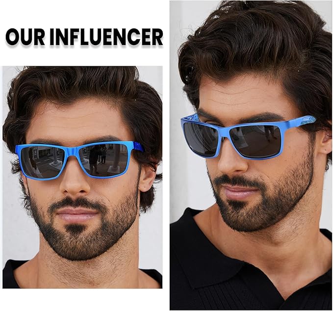 DUCO Mens Sunglasses Polarized Rectangle Sunglass for Men Lightweight Carbon Fiber UV400 Protection 8206