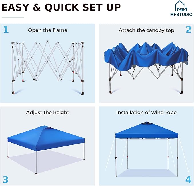 MFSTUDIO 10x10 Pop Up Canopy Tent, Gazebo Shelter Sun Shade Canopies Waterproof Patio Portable Popup Screened Tents for Beach,Parties,Camping,Blue