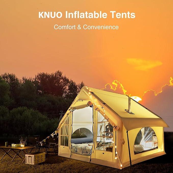 2025 Upgraded Waterproof Inflatable Camping Tent, Large Blow-Up Air Tent, No Assembly Needed Luxury Glamping House, Oxford Fabric