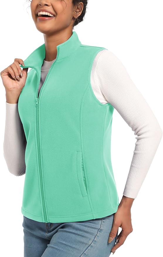 TACVASEN Women's Fleece Vest Lightweight Warm Vests Outerwear Sleeveless Zip Jacket Fall Winter Soft Vest with Pockets