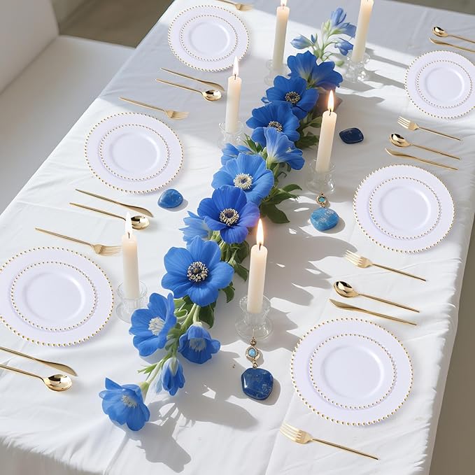 EI 60pcs White Plastic Plates with Gold Rim,Heavy Duty Plastic Plates Disposable,White and Gold Plate for Party,Wedding,Birthday,Thanksgiving,Christmas,New Year