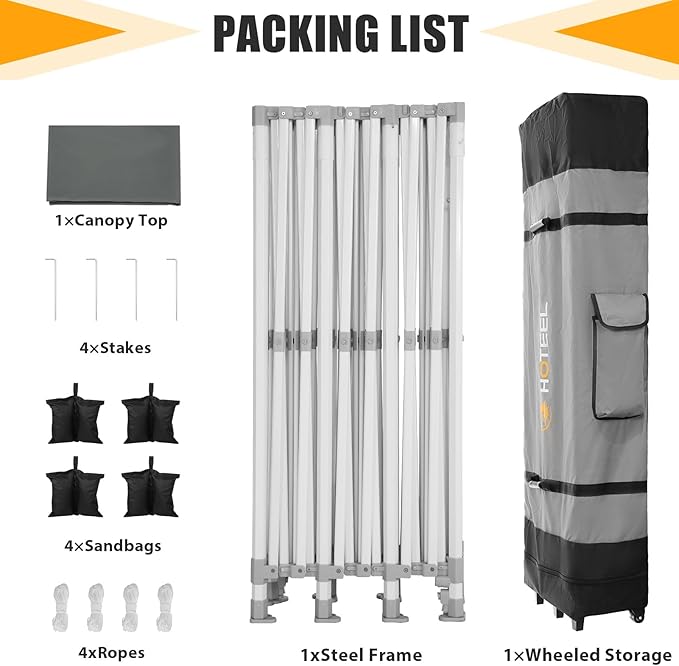 HOTEEL 10x30 Heavy Duty Pop Up Canopy Tent for Parties Event Wedding Commercial Instant Canopy with Wheeled Bag, Party Tent Waterproof UV 50+&Windproof, Upgraded Thick Hexagonal Legs, Gray