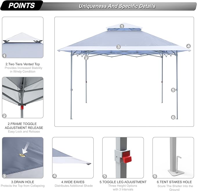 ABCCANOPY Easy Set-up 13x13 Canopy Tent 169 sq.ft Sun Shade Light Gray