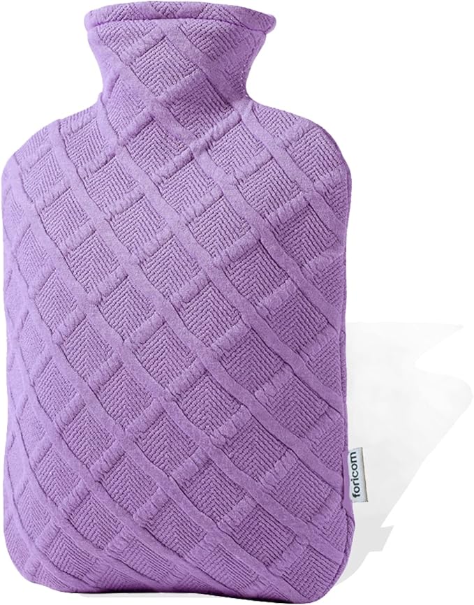 FORICOM Hot Water Bottle with Cover,Extra Large Hot Water Bottles for Pain, Relief,Sleeping.Tummy.2Liter, (Lavender)