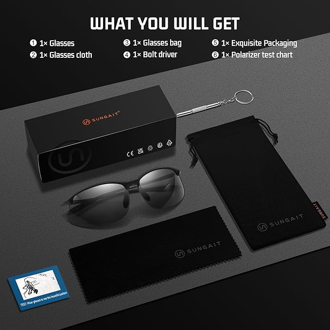SUNGAIT Ultra-light Sports Sunglasses Rimless Polarized Sun Glasses for Men Fishing Running UV400 Protection