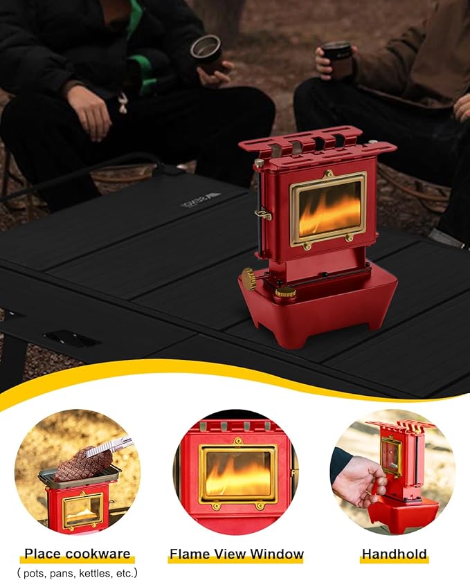Camping Oil Lantern,Oil Lamp with Cooker Stove,Fuel Lamp for Outdoor,Portable Oil Lamp,Portable and Convenient for Heating and Cooking (Red)