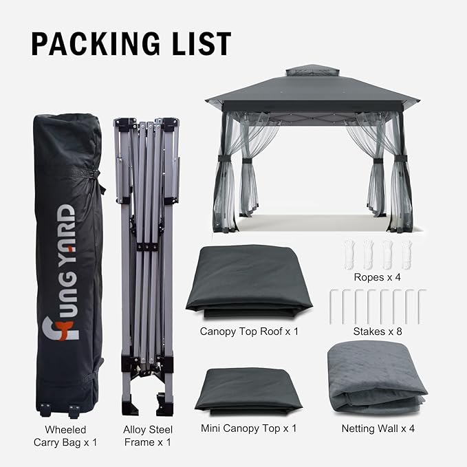 Outdoor Pop Up Gazebo 10x10 - Instant Canopy Tent with Mosquito Nettings, Double Roof Vented Gazebos Tents Shelter for Backyard Shade Party Garden Lawns (Gray, 10x10)