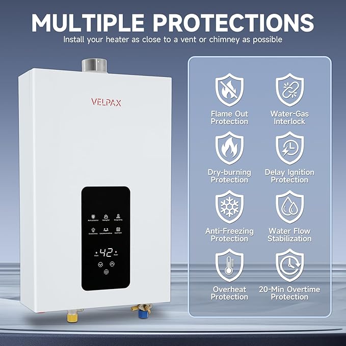 Natural Gas Tankless Water Heater, 4.21GPM 16L Indoor,Instant Hot Natural Gas Water Heater with Fahrenheit Digital Display,Multi-Protection