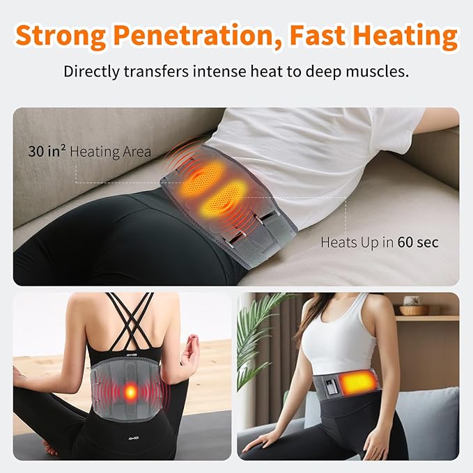 Cordless Heating Pad with Massager,Rechargeable Back Warmer with Heating and Vibration Function,Auto Shut Off,Helps Relieve Period Cramps and Back Pain,Ideal Birthday Gift for Dad,Mom,Men,Women