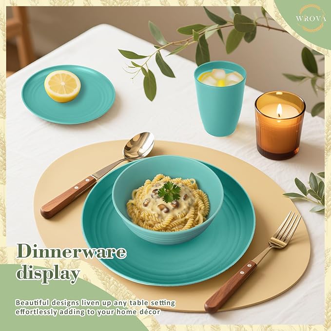 Wheat Straw Dinnerware Set of 32,Unbreakable Dinner Plates and Bowls Dishes Sets Service for 8,Dishwasher Safe Dinnerware Sets for Kitchen and Camping.Green