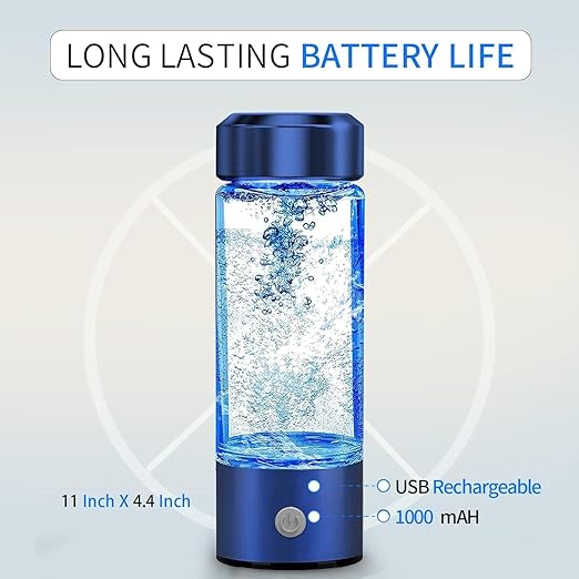 Hydrogen Water Bottle, Portable Hydrogen Water Ionizer Machine, Hydrogen Water Generator, Rechargeable Hydrogen Rich Water Glass Health Cup for Home Travel (Blue)