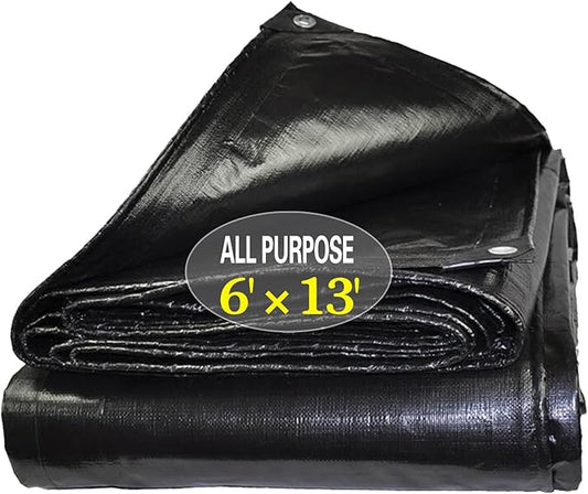Tarps Heavy Duty Waterproof 6X13ft,Black Large Tarp Cover Plastic Poly Tarpaulin 12MIL Thick Multipurpose Outdoor Tarp for Rain or Sun,Roof, Canopy, Patio, Firewood