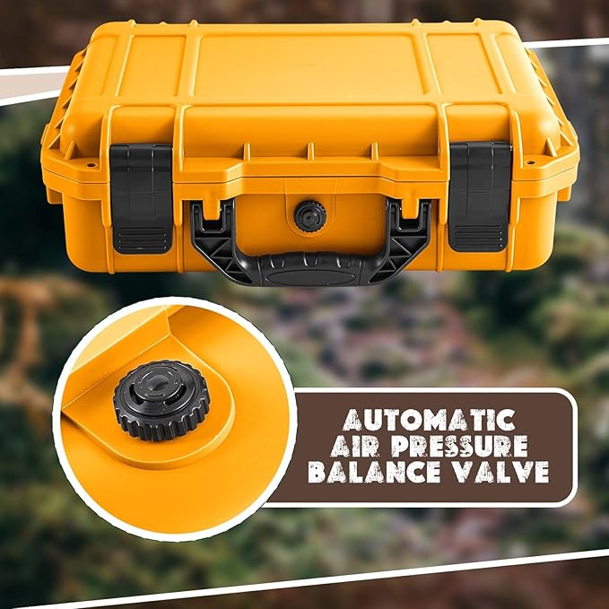 16.3 x 12.4 x 6.5 Inch Waterproof Hard Case with DIY Customizable Foam Insert Portable Protective Case with Knife for Camera Drones Equipments Tools Test Instruments (Yellow)