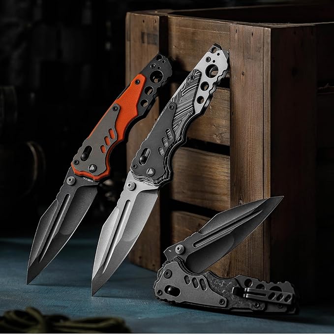 Intruder-05|Folding Pocket Knife for Men,Heavy Camping EDC Knives with Clip ,4.29" PVD Blackwash 14C28N Steel Blade Axis Lock & Washer, Thumb Stud,Ti & Carbon Fiber Handle