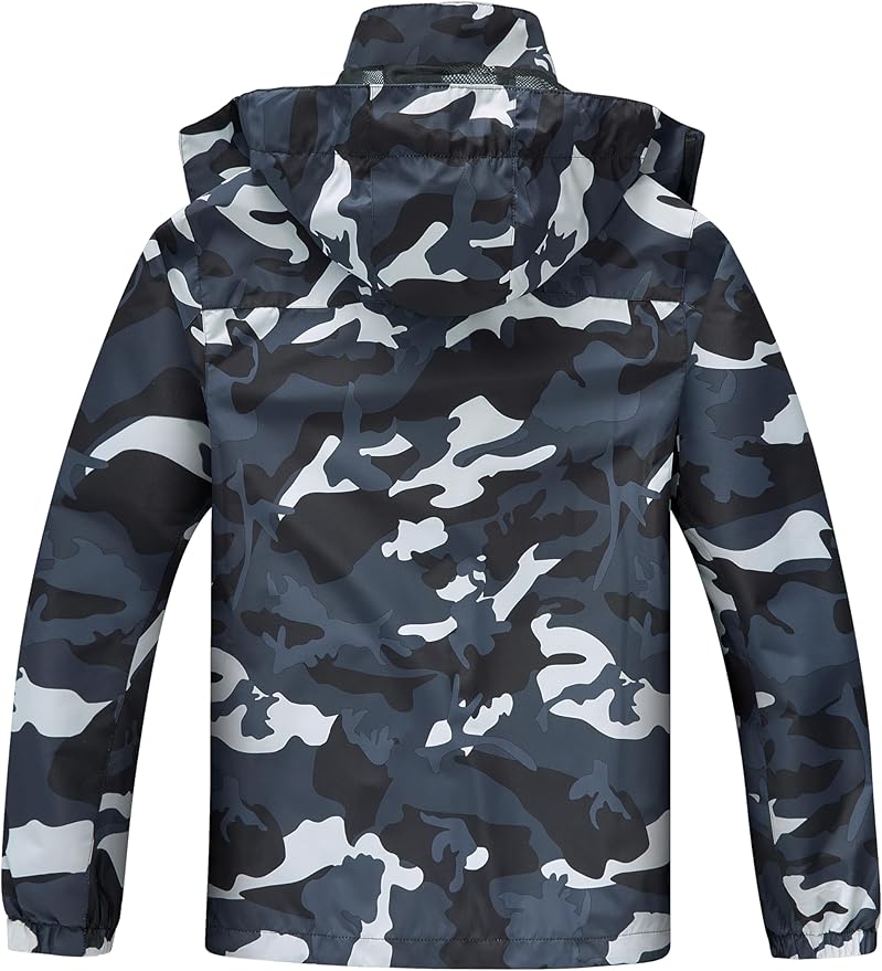 ELLSWOS Men's Waterproof Raincoat Lightweight Rain Jacket with Detachable Hood Softshell Windbreakerl for Hiking Travel