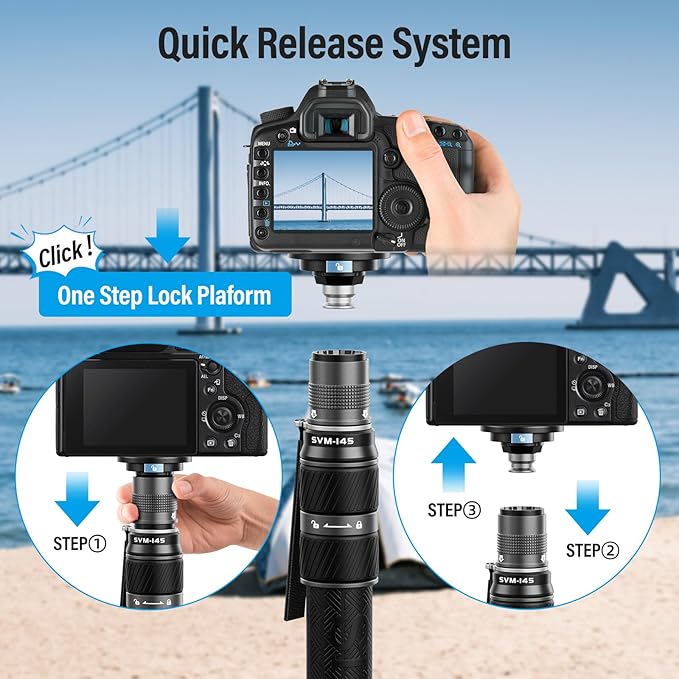 SIRUI SVM-145 Rapid Monopod with Feet, 57” Professional Carbon Fiber Camera Monopod, One-Step Rapid Height Adjustment, Lightweight Travel for DSLR Camera, Modular 3 in 1, Max Load 22lbs