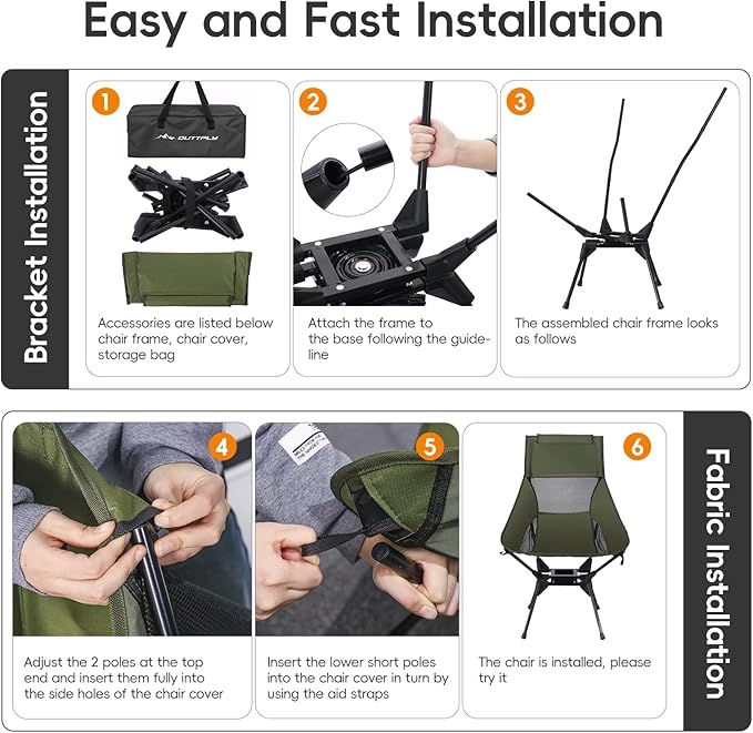 Swivel Folding Chair, High Back Camping Chair with Head Support, Side Cup Pocket, Stable Portable Outdoor Chair for Camp, Travel, Beach, Party, Fishing (Green)