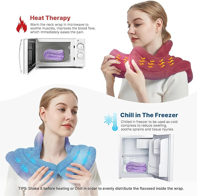 Neck Heating Pad Microwavable for Shoulders, Warmer Wrap Microwave Heating Pad for Neck and Shoulders for Pain Relief (Purple)