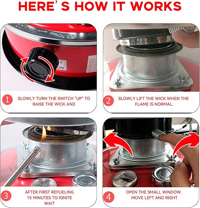Kerosene Heater,Kerosene Heaters for Indoor Use,2600W Heating power,15㎡ Heating range,Portable Heater for Indoor and Outdoor, Camping and Fishing(Red,4.5l)