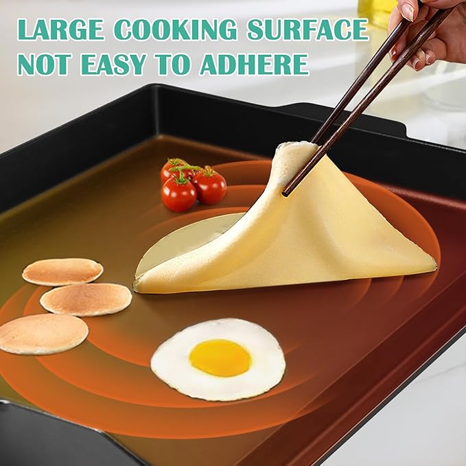 Hiorucet 23'' x 16'' Cast Iron Griddle for Gas Grills and Range Oven, Large Flat Top Universal BBQ Cooking Grill Griddle Pan Insert with Handles for Indoor/Outdoor, Camping, Tailgating, Parties.