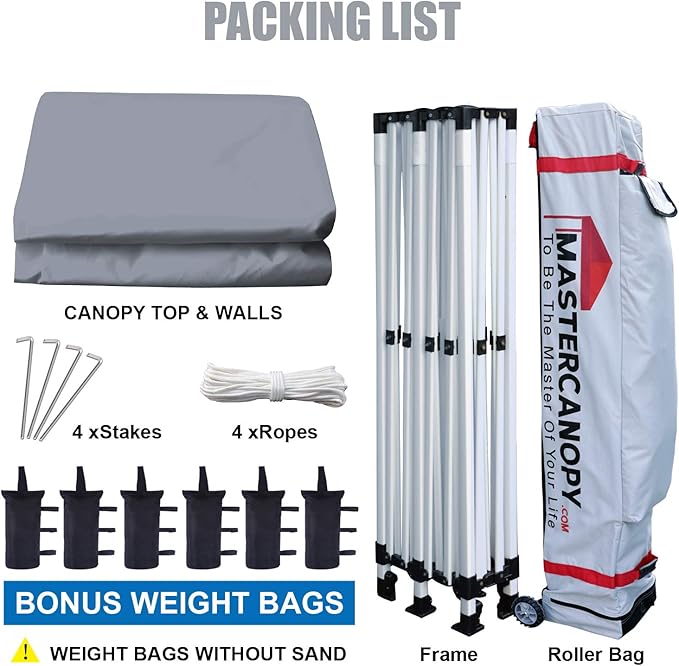 MASTERCANOPY Heavy Duty Pop-up Canopy Tent with Sidewalls (10x20,Gray)