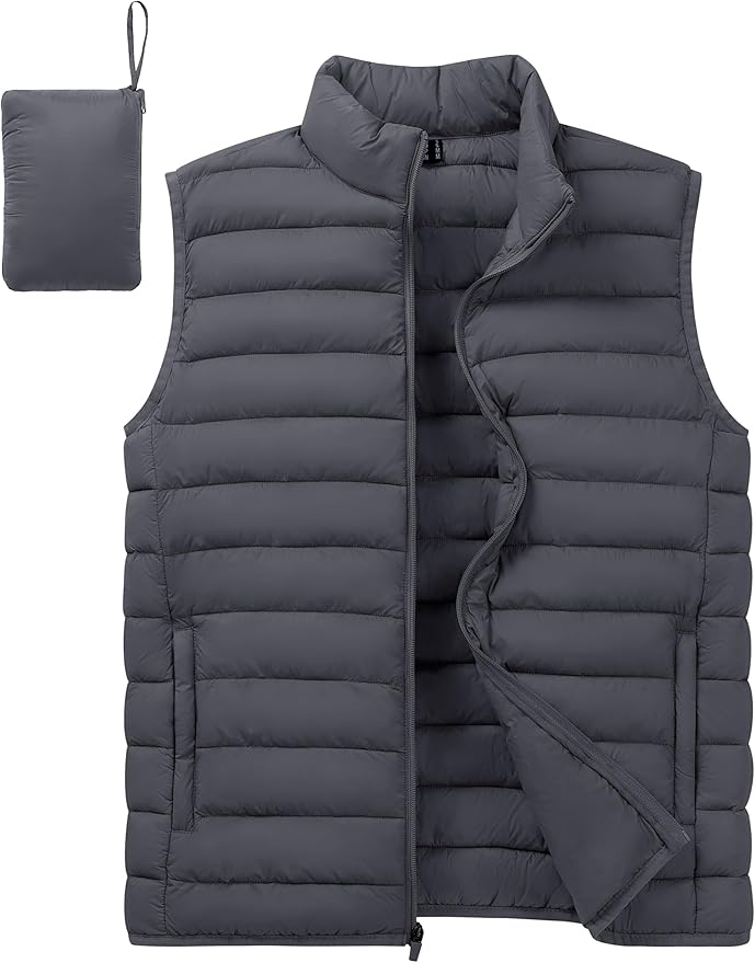 Cotrasen Men's Puffer Lightweight Vest Packable Outerwear Vest Warm Winter Outdoor Sleeveless Jacket for Travel Running