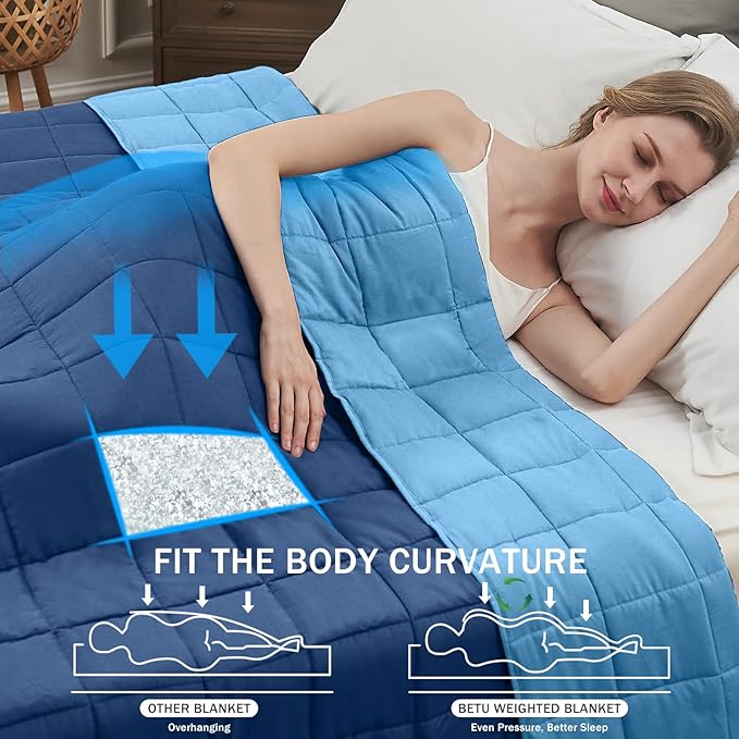 Weighted Blanket for Adults 20lbs, 48"x72" Twin Size, Cooling Heavy Blanket for 130-220lbs with Premium Glass Beads, Soft Thick Big Blankets for All-Season Sleeping Comfort Breathable, Blue