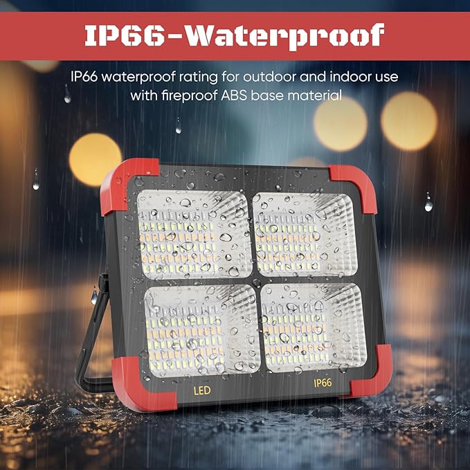 100W Solar LED Work Light - Ultra Bright Portable Flood Light with Stand IP66 Waterproof 5 Modes Rechargeable Lamp for Job Site, Camping, Fishing, Car Repair & Emergency
