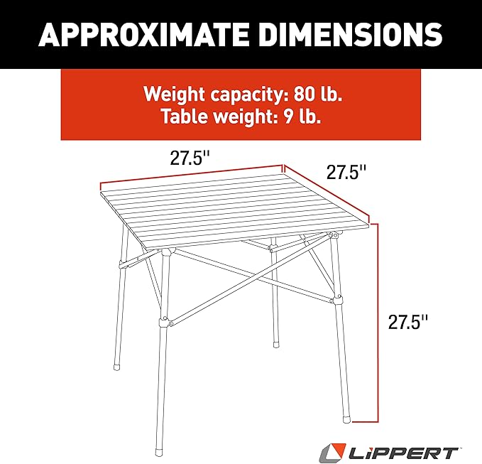 Lippert HD Hybrid Foldable Camp Table with Carry Bag White 27 1/2” x 27 1/2” x 27 1/2" (H x W x D),Hammer Grey