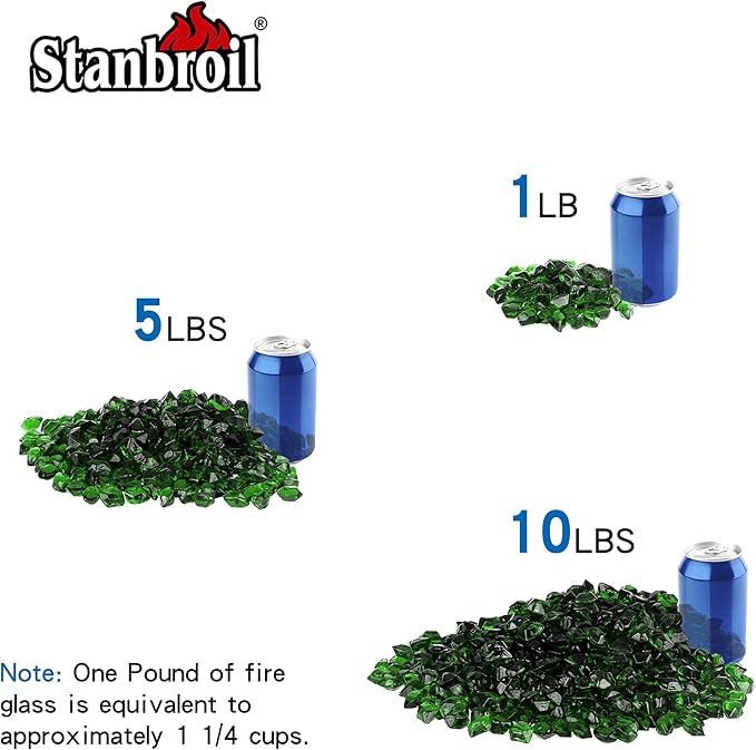Stanbroil 10-Pound Fire Glass - 1/2 inch Polygon Fire Glass for Fireplace Fire Pit and Landscaping, Emerald Green