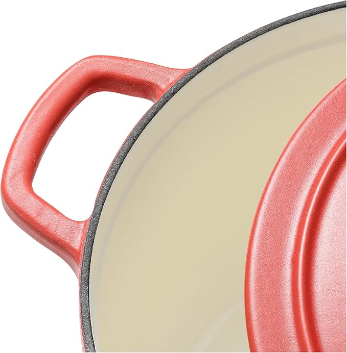 CAROTE Enameled Cast Iron Dutch Oven Pot with Lid, Enameled Dutch Oven for Sourdough Bread Baking, Braising, Stews, Dual Handles, Heavy-Duty Cast Iron Pot, 5QT, Red