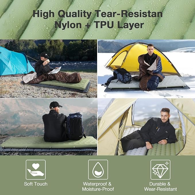 Insulated Sleeping Pads - Lightweight Sleeping Pad for Camping, 6.8 R-Value Upgraded Compact Camping Air Mattress for Backpacking, Hiking