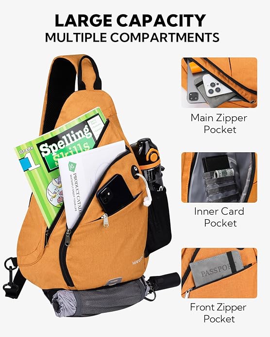 WATERFLY Large Crossbody Sling Bag: Over Shoulder Backpack Daypack Casual Cross Chest Side Pack