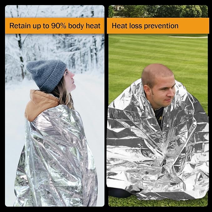5-Pack Emergency Mylar Thermal Blankets, 82"x62" Space Blankets Foil Blanket, XL Camping Blanket for Outdoors, Hiking, Survival kit, Bug Out Bag,Marathons or First Aid, Silver