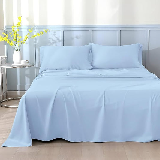RV King Sheet Set 72 x 80 - 100% Egyptian Cotton, 600 Thread Count - 4 Piece RV Camper Bedding - Deep Pocket RV Sheets Fits Upto 16" Mattress - Soft & Breathable Camping Sheets - Light Blue
