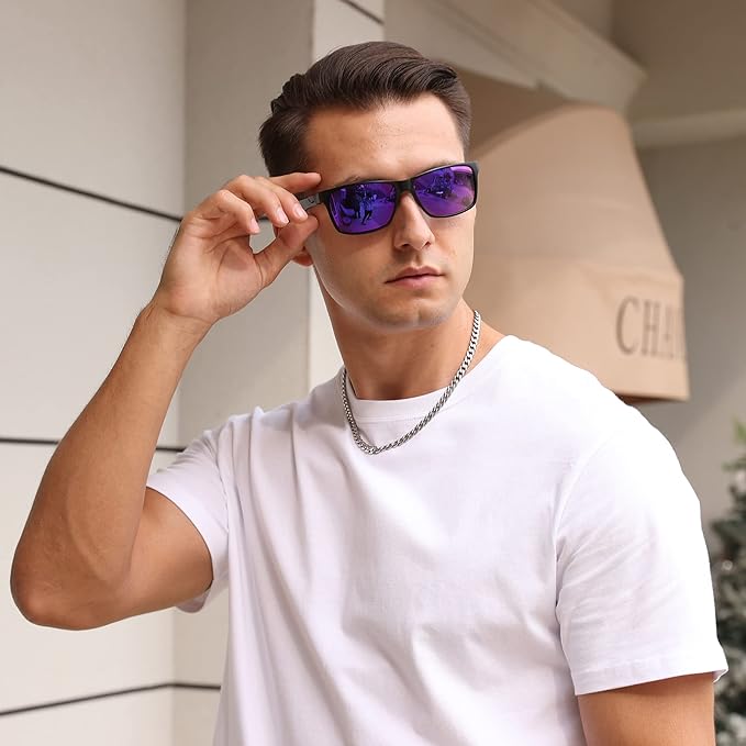 DUCO Mens Sunglasses Polarized Rectangle Sunglass for Men Lightweight Carbon Fiber UV400 Protection 8206