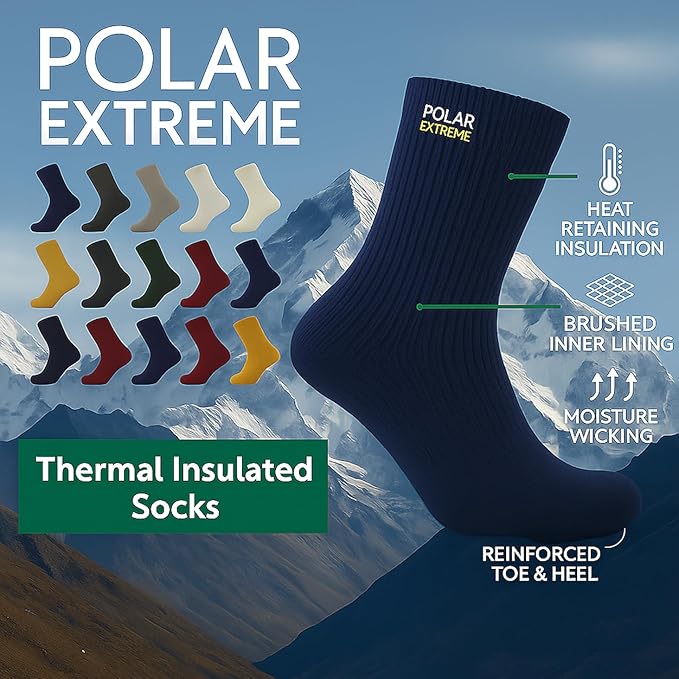 Thermal Hiking Socks – Cushioned, Insulated, Warm para Boots, Men & Women, One Size Fits Most 6-12, 2-Pack