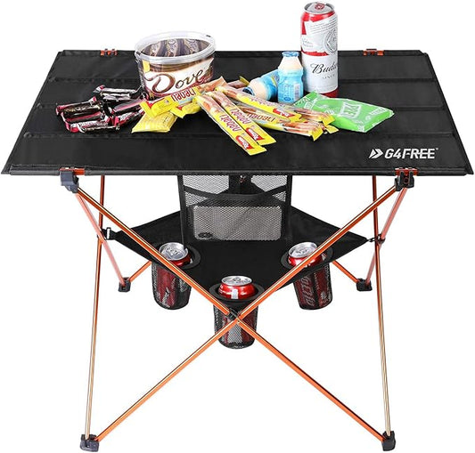 G4Free Folding Camp Table, Large Portable Camping Table with 4 Cup Holders and Carrying Bags for Indoor and Outdoor Picnic, Tailgating, BBQ, Beach, Hiking, Travel, Fishing Fishing
