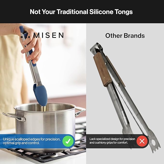 Misen Kitchen Tongs - Dishwasher Safe, Heavy Duty - Precision Silicone-Tipped Grilling Tool - Heat Resistant, Nonstick Safe - Perfect for Serving and Air Frying- 13 Inch | Blue