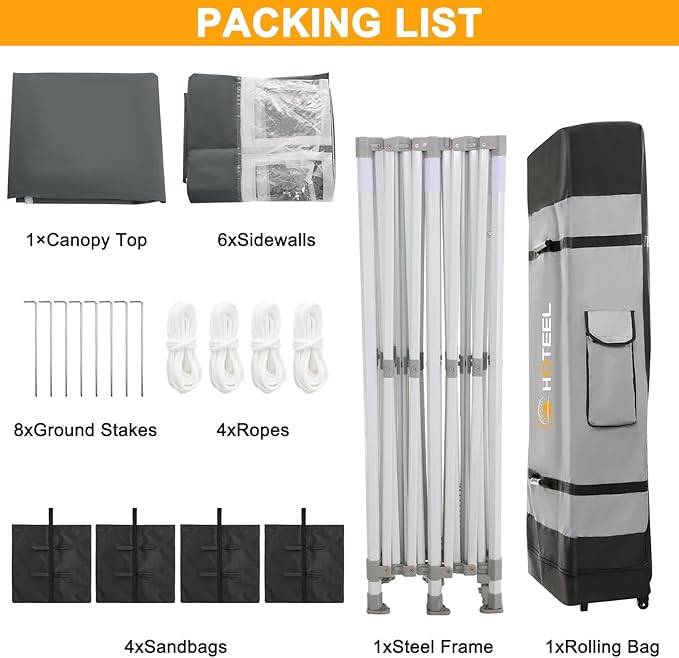 HOTEEL 10x20 Heavy Duty Pop Up Canopy Tent with Sidewalls, Commercial Outdoor Canopy Tents for Parties Event Wedding with Roller Bag, Waterproof & UV 50+, Upgraded Thickened Hexagonal Legs, Gray