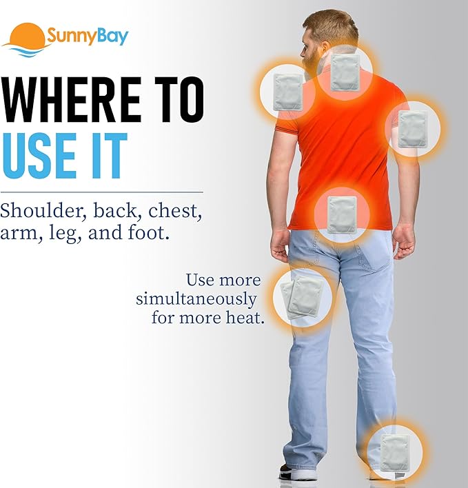 SunnyBay Adhesive Disposable Warming Patches for Back, Neck, Hand, Body, Natural Heat, Ideal for Outdoor Activities: Skiing, Hiking, Hunting, On-The-Go Heat, 2.5x3 Inches, 40 Count