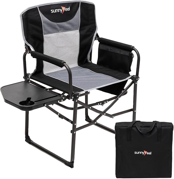 SUNNYFEEL Oversized Camping Directors Chair, Portable Folding Lawn Chairs for Adults Heavy Duty with Side Table,Pocket for Beach, Fishing,Picnic,Concert,Tailgating,Outdoor Foldable Camp Chair