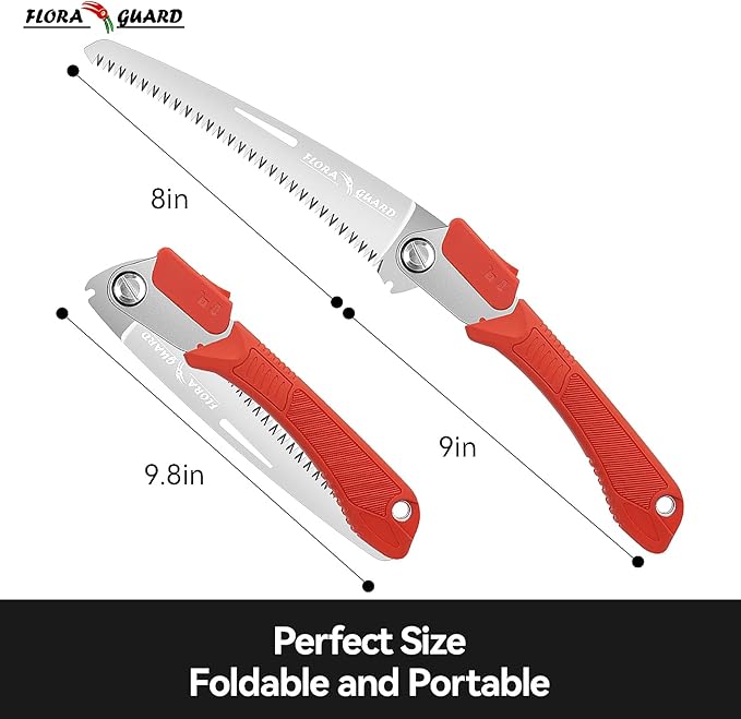 FLORA GUARD 8-Inch Folding Saw, Hand Saw for Tree Trimming, with Triple-Cut Razor Teeth for Wood Cutting, Tree Trimming, Gardening, Professional Camping Survival Tools