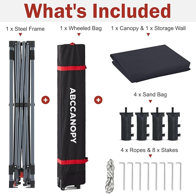 ABCCANOPY Pop Up Canopy with Sidewall,10x10 Outdoor Canopy Tent with Storage Sidewall for Commercial Events with 4 Weights (Black)