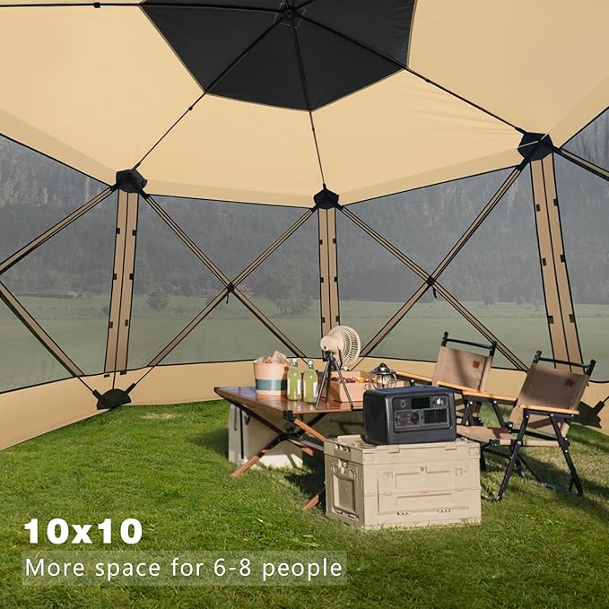 MASTERCANOPY 10x10FT Pop Up Gazebo Screen Tent - Instant Screen House with Netting, Quick Set, Outdoor Canopy Shelter with Carry Bag for Camping, Backyard & Patio (Beige)